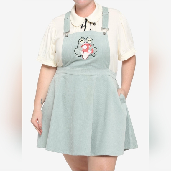 Frog & Mushroom Pastel Teal Corduroy Skirtall Plus Size - Picture 3 of 9